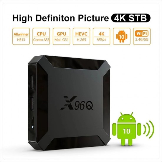 Media Player X96Q, Allwinner H313, Quad Core, Android 10, 4K, UltraHD, 4GB, 32GB, 2.4GHz, HDR, WIFI