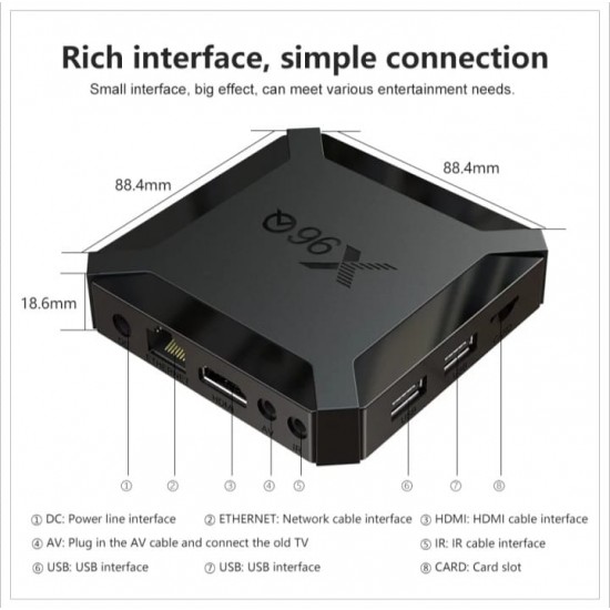 Media Player X96Q, Allwinner H313, Quad Core, Android 10, 4K, UltraHD, 4GB, 32GB, 2.4GHz, HDR, WIFI
