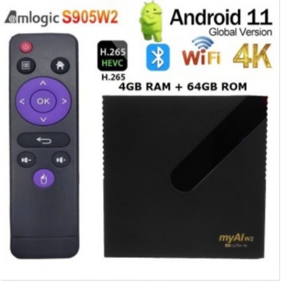 2023 ТВ Бокс myAl W2 - 4GB RAM/64GB ROM, Android 11, Amlogic Bluetooth TV Box